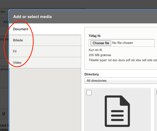 Vælg type af fil der skal uploades